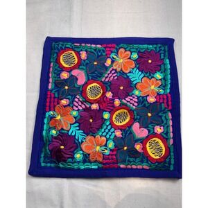 Two Hand Embroidered Floral Accent Pillow Covers Shams Boho Mexican Style